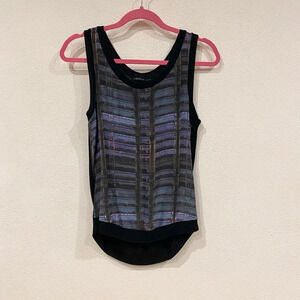 Theyskens' Theory Kame D Yasher Watercolor Tank Silk Mesh Back Sleeveless Top
